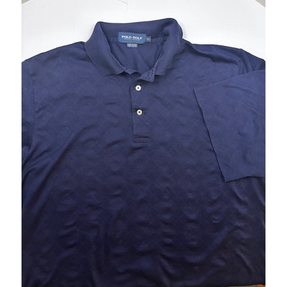 Polo Golf Ralph Lauren Mens Navy Blue Diamond Jacquard Cotton Polo Shirt Medium